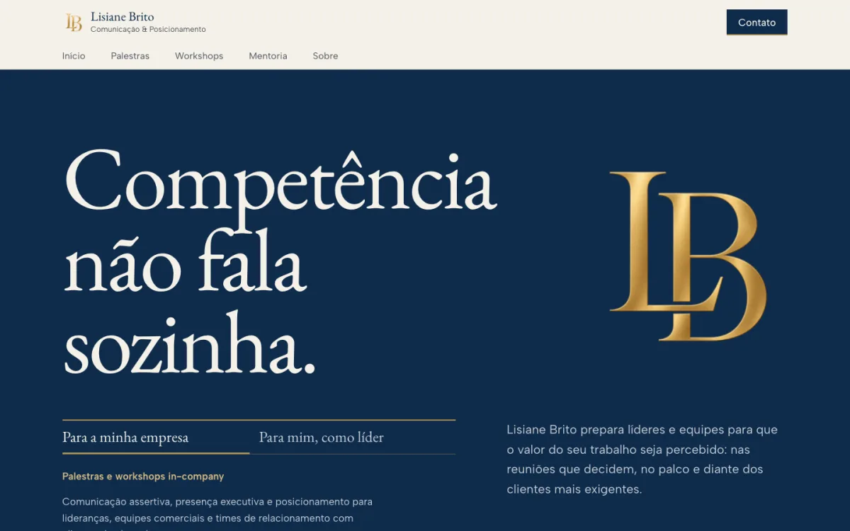 Página inicial do site lisianebrito.com.br